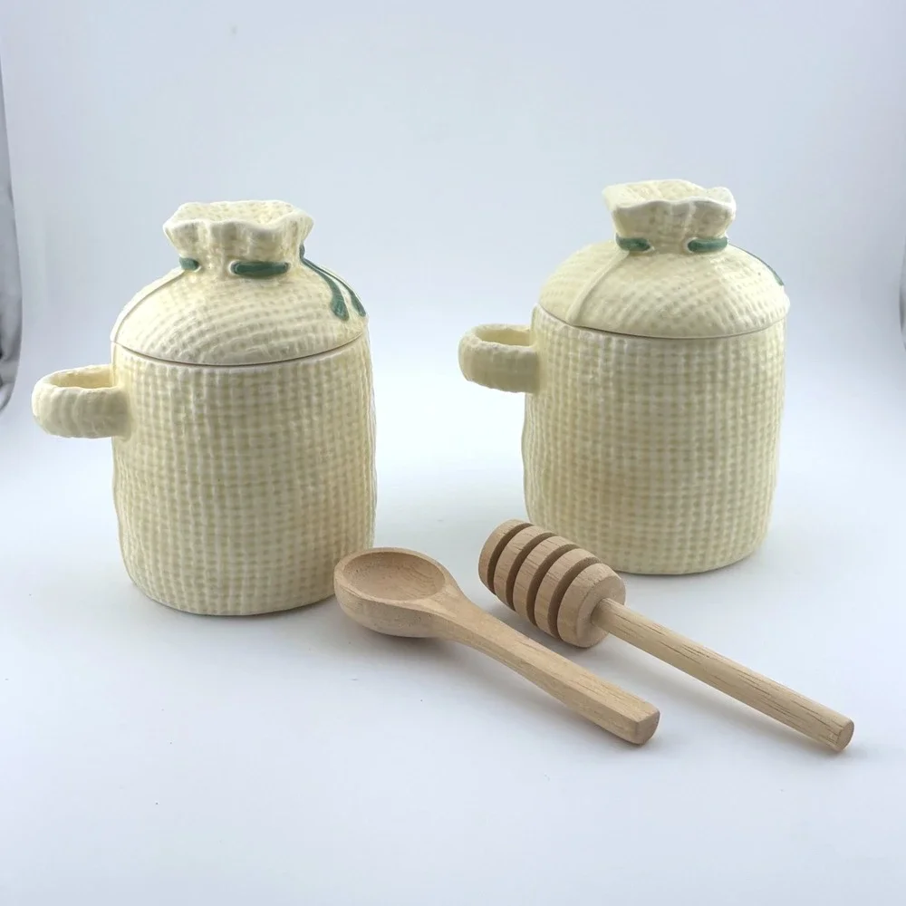 Himark Flower Patch Ceramic Condiment Set Lily Daffodil Honey Jam Jars‎ Utensils